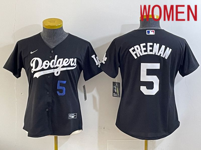 Women Los Angeles Dodgers 5 Freeman Black Game 2024 Nike MLB Jersey style 11215